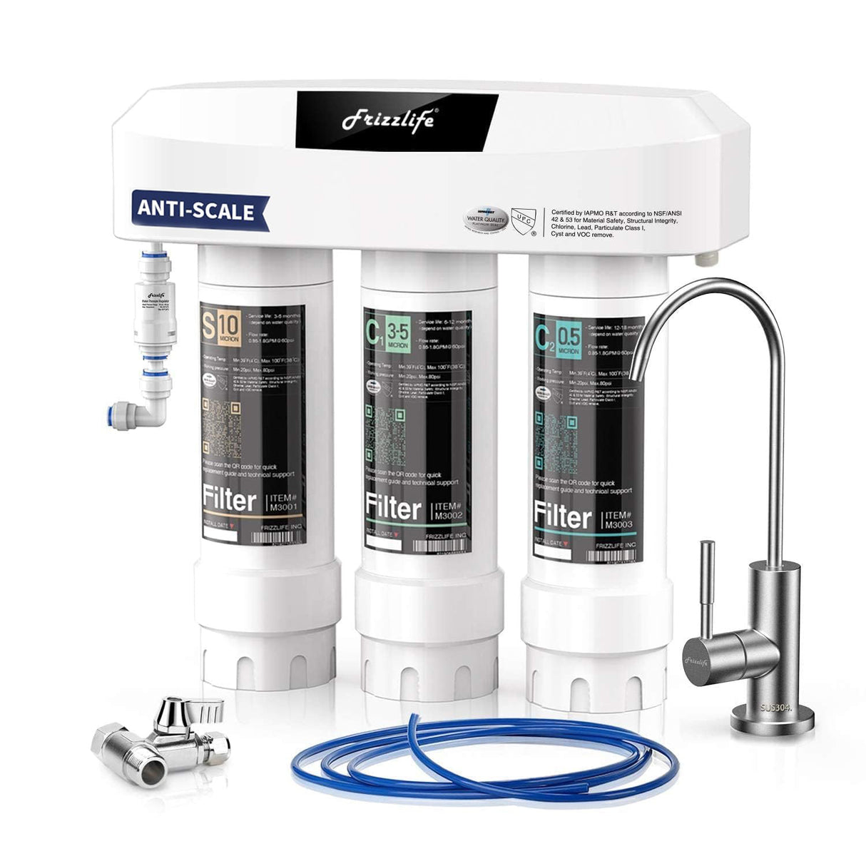 Frizzlife Under Sink Water Filter System with Brushed Nickel Faucet SP99-Scale