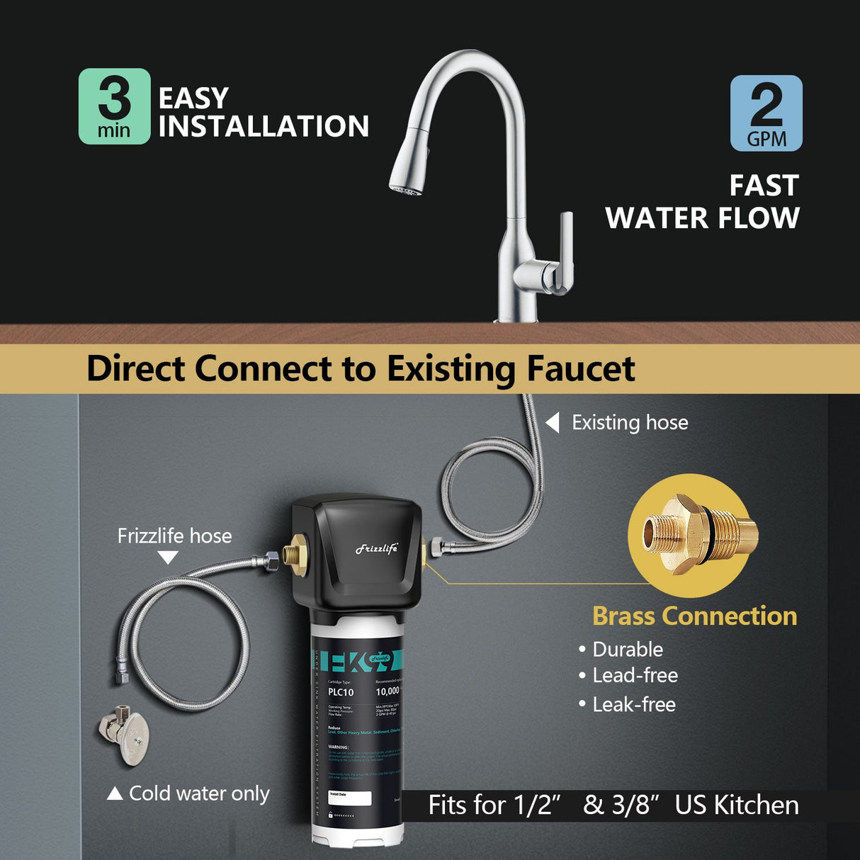 Frizzlife FK99 Direct Connect Under Sink Water Filter System
