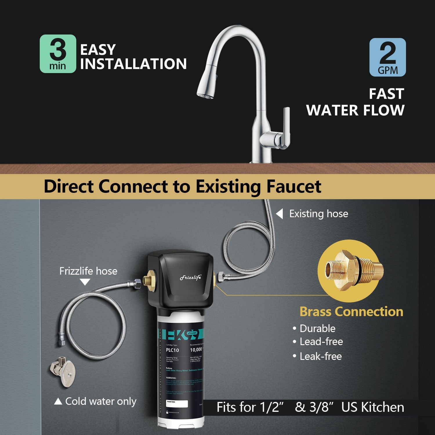 Frizzlife FK99 Direct Connect Under Sink Water Filter System