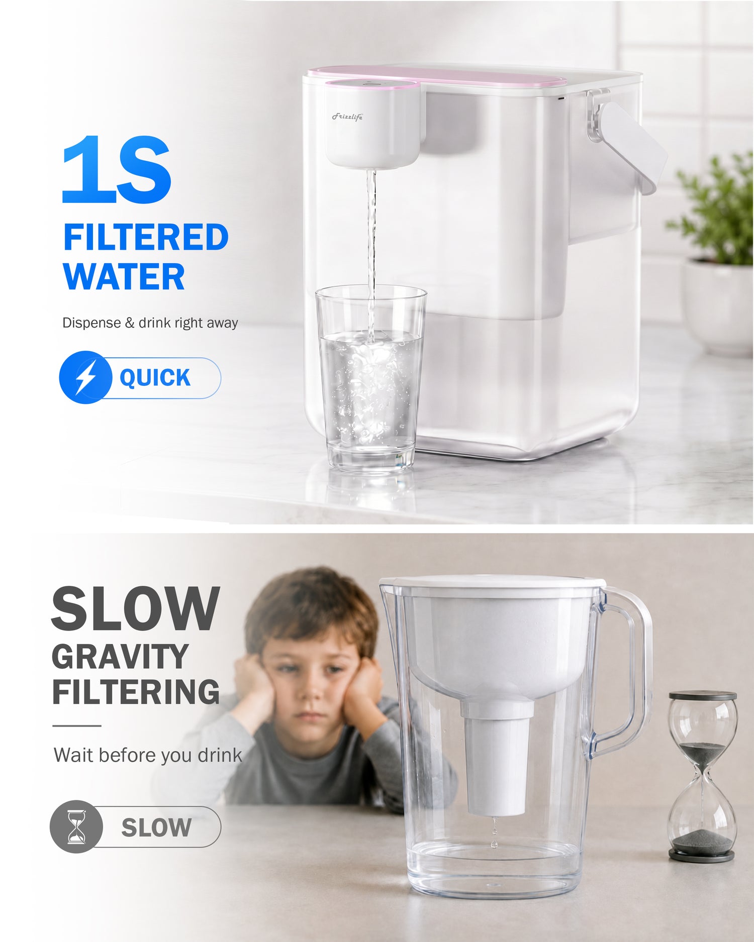 Frizzlife MD40 Alkaline Instant Electric Water Filter Jug with 2 Filters | 6-Month Filters (1514 Litres), 4.2L Countertop Water Filter System, NSF/ANSI 53/42/372, Reduces Chlorine, Lead,PFAS/PFOA/PFOS