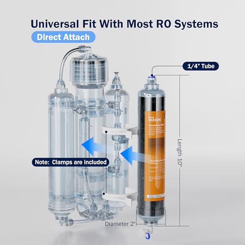 Frizzlife DI210C Inline Deionization Water Filter System, 0 TDS, Resin Filter, DI Water Purifier Used with Reverse Osmosis System, Aquarium, Hydroponics, 10 inch