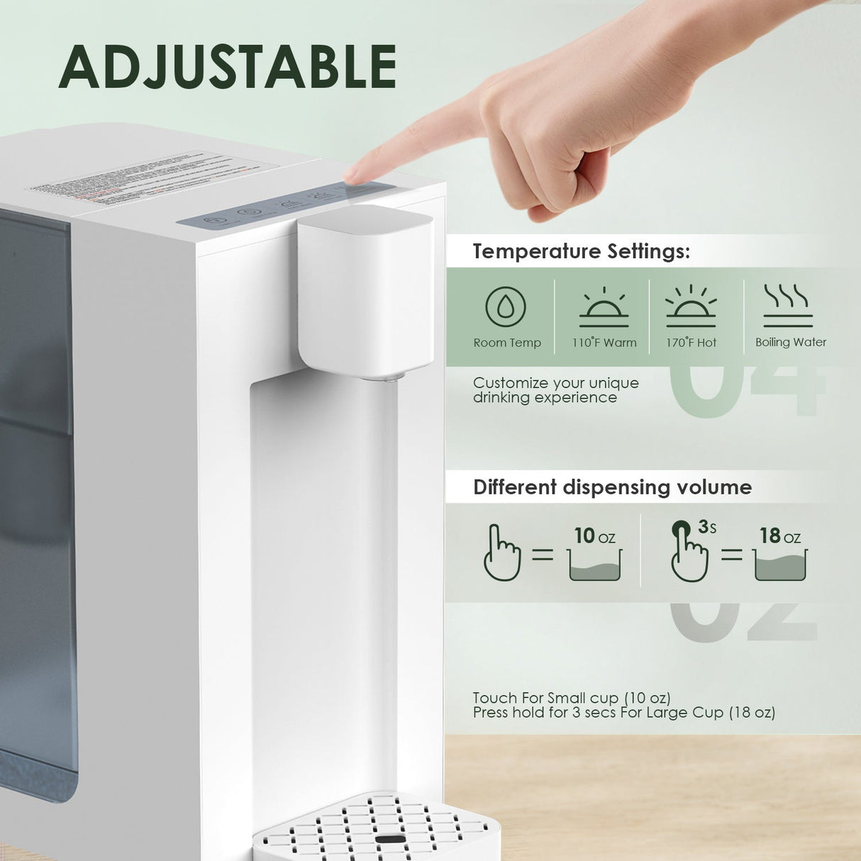 Frizzlife T900 Countertop Water Filtration System, Instant Hot Water Filter Dispenser, 4 Temperatures, Zero Installation, 1 Filter Included