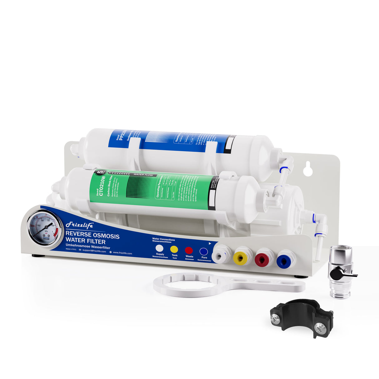 FRIZZLIFE Aquarium Reverse Osmosis System Compact RO Water Filter System, 3-Stage Tropical Fish, Discus, Marine, Compatible with 190L, 280L or 380L GPD Membrane (190L)