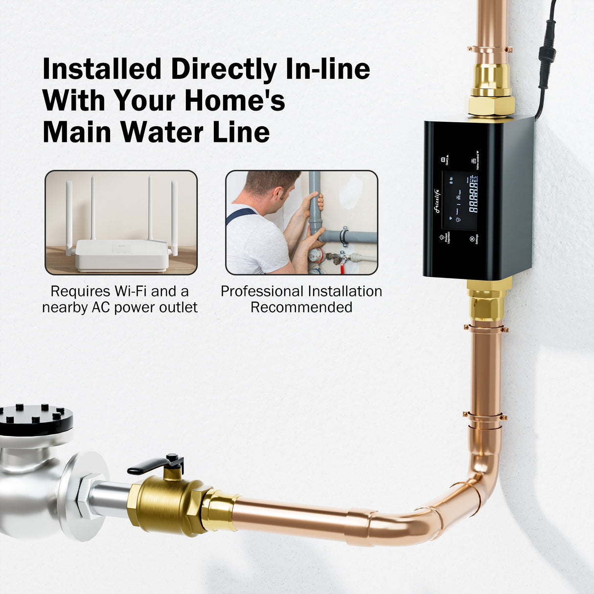 Frizzlife LP365/LP365-P Smart Water Monitor and Automatic Shutoff Sensor,LP365/LP369-P, 3/4" and 1"
