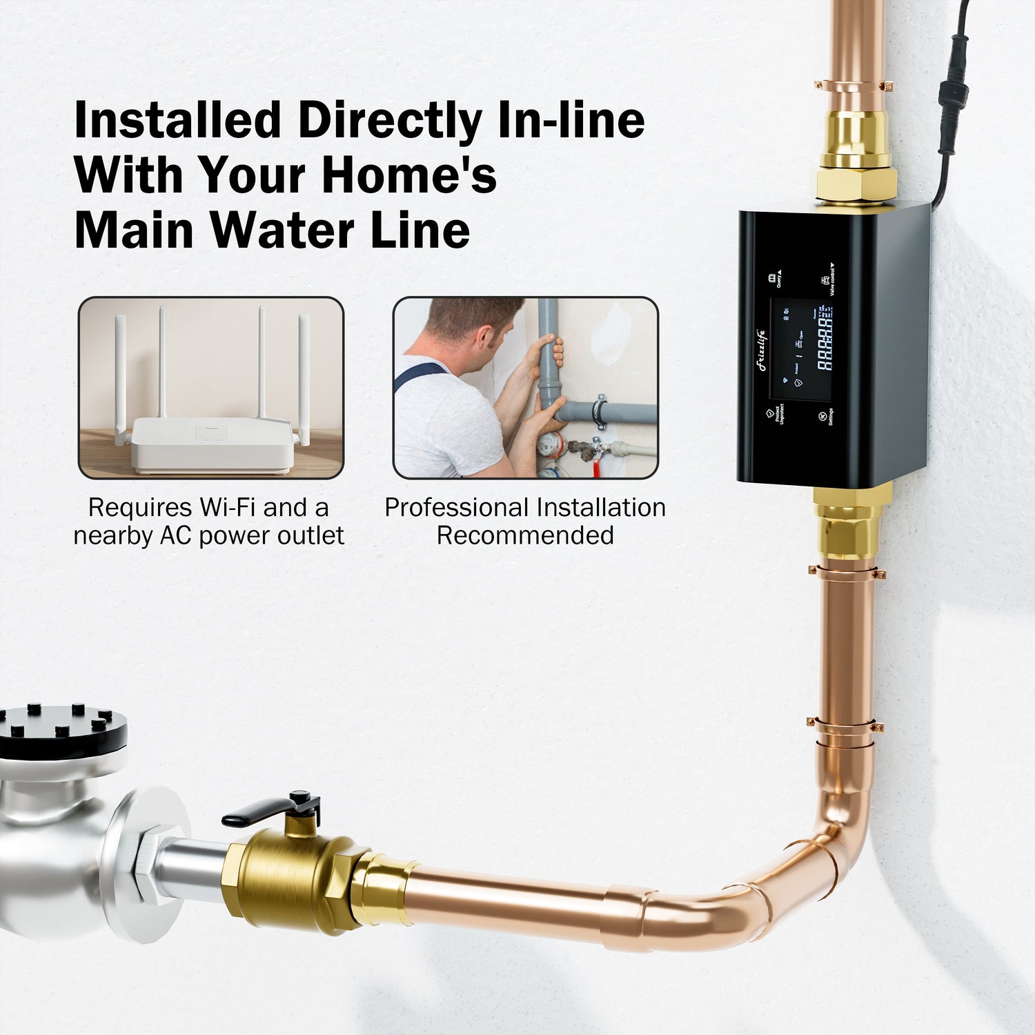 Frizzlife LP365/LP365-P Smart Water Monitor and Automatic Shutoff Sensor,LP365/LP369-P, 3/4