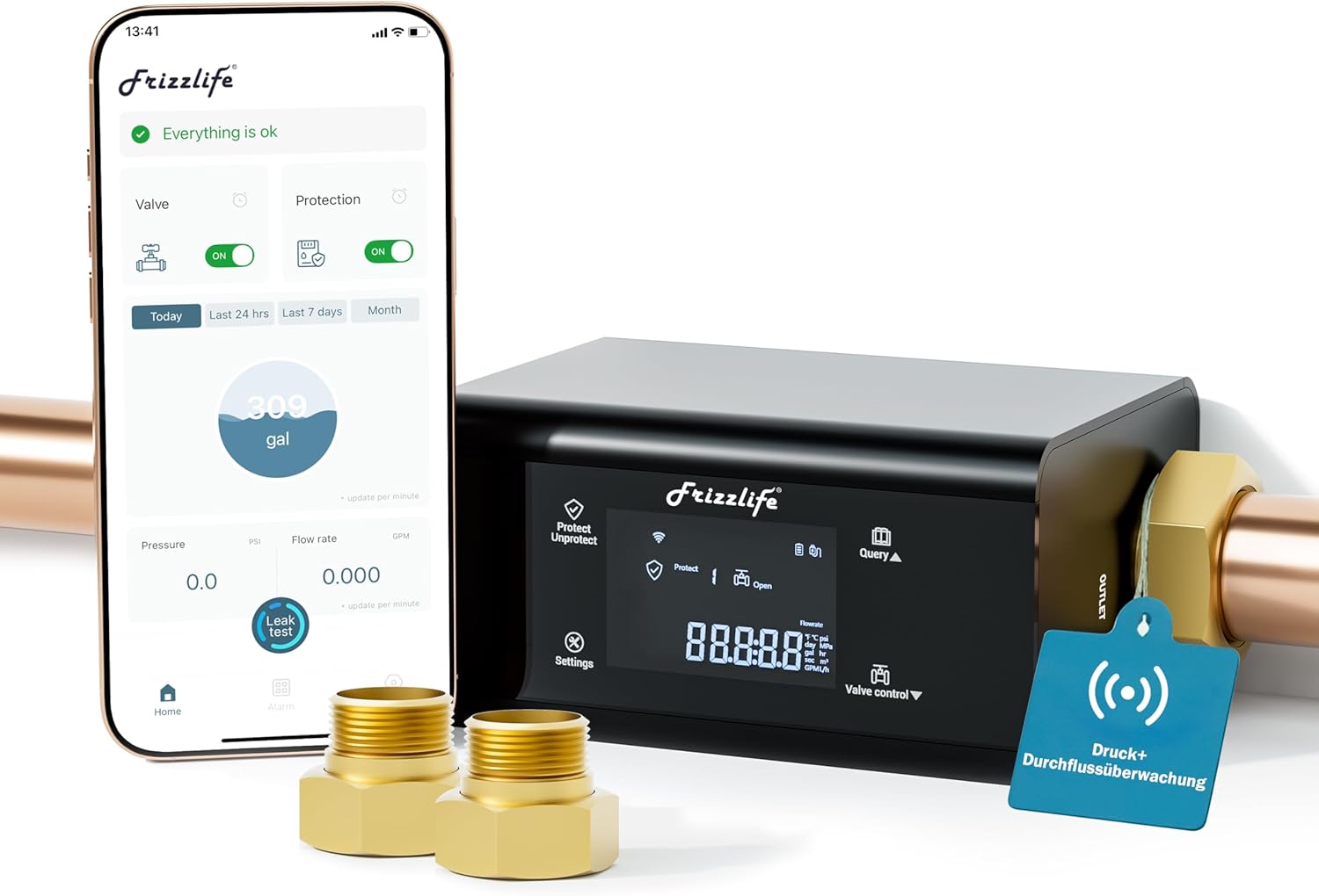 Frizzlife LP365/LP365-P Smart Water Monitor and Automatic Shutoff Sensor,LP365/LP369-P, 3/4