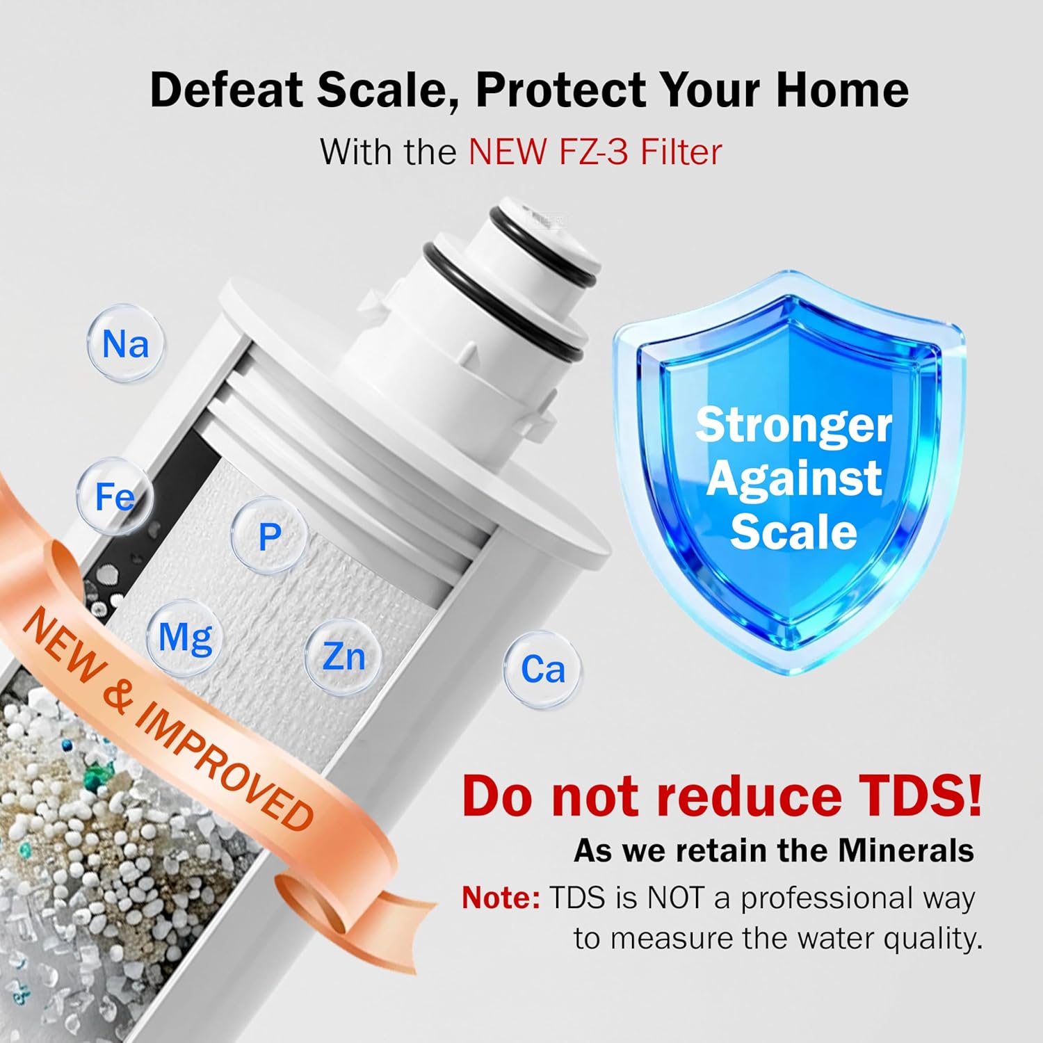 Frizzlife FZ-3 Replacement Water Filter Cartridge For MK99 and MP99 - Upgraded With Scale Inhibition