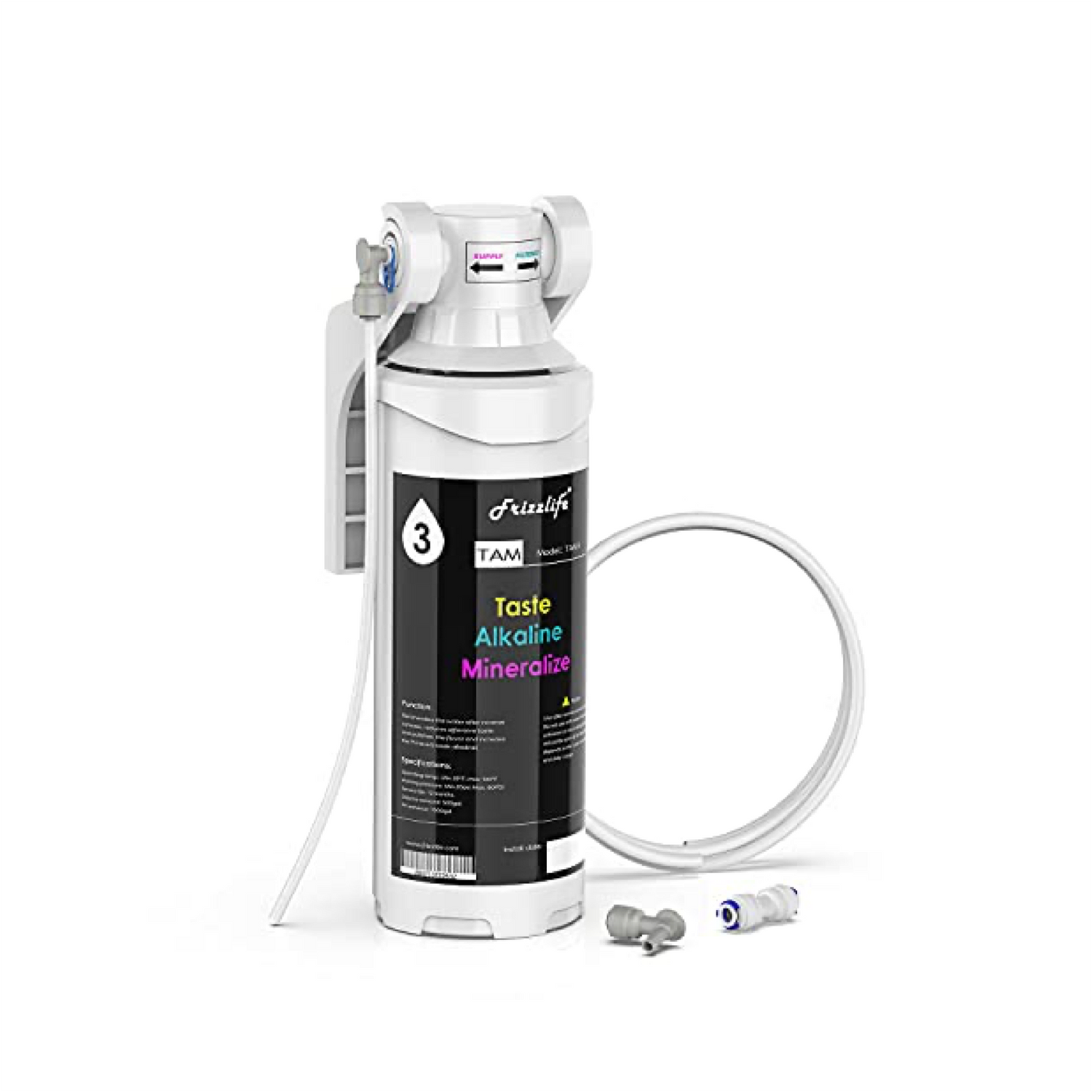 Frizzlife TAM3 Alkaline Remineralization Under Sink Water Filter - 1/4” Quick Connect Post Filter for RO Reverse Osmosis Filter System