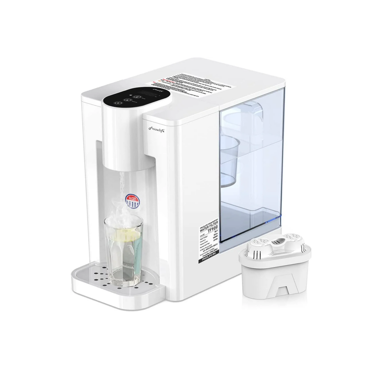 FRIZZLIFE TF900 Instant Hot Water Dispenser Filter, 5 Temperatures & 3 Volume Settings, High Temp Safety Lock, Zero Installation, UL Standard Tested, 1 Filter Included