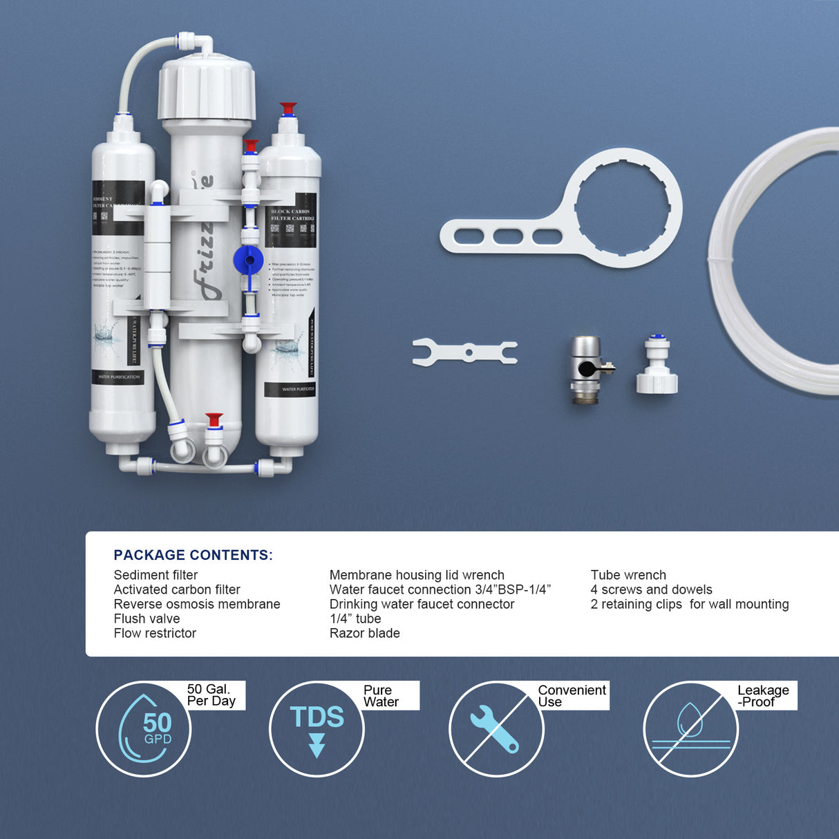 FRIZZLIFE Aquarium Reverse Osmosis System Compact RO Water Filter System, 3-Stage Tropical Fish, Discus, Marine, Compatible with 190L, 280L or 380L GPD Membrane (190L)
