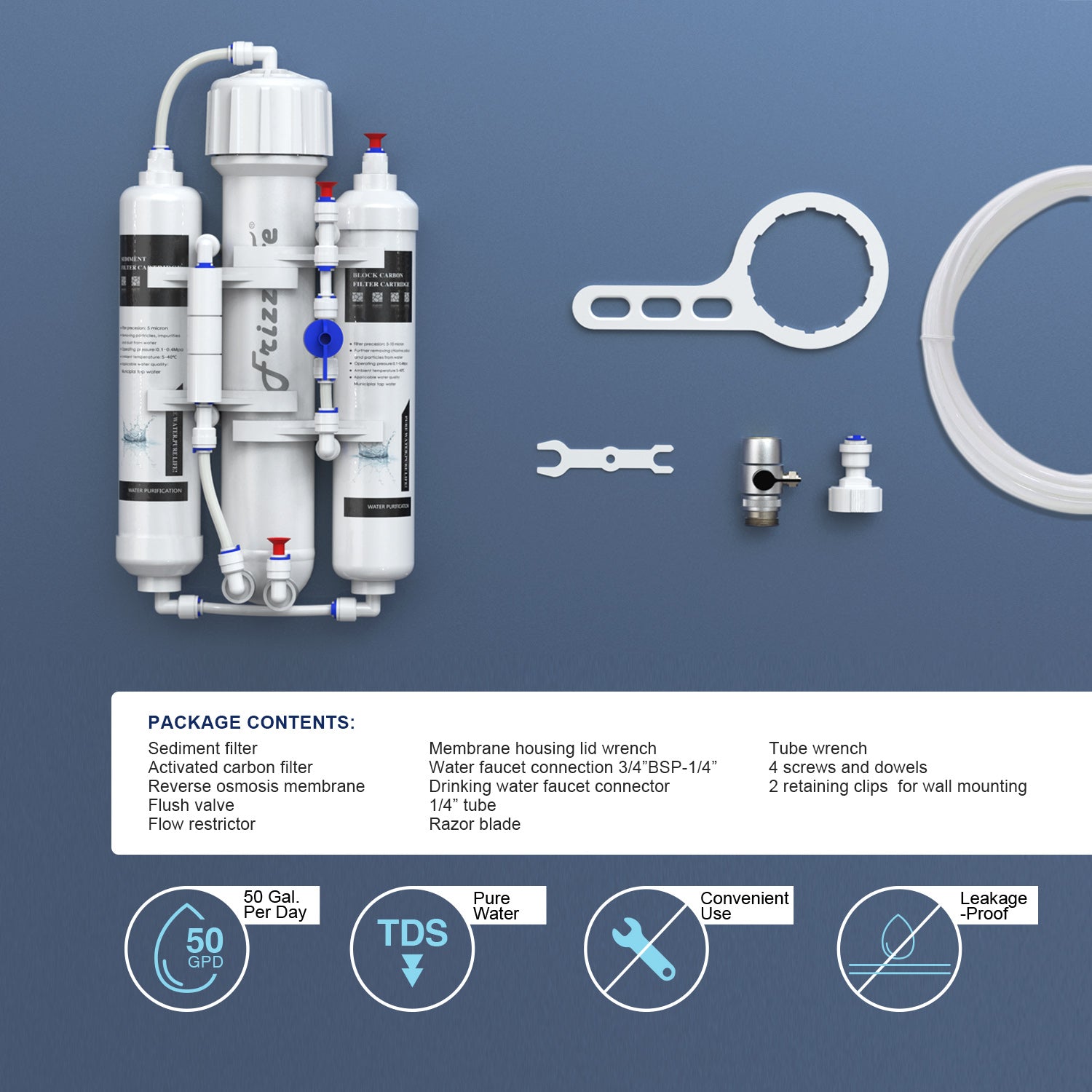FRIZZLIFE Aquarium Reverse Osmosis System Compact RO Water Filter System, 3-Stage Tropical Fish, Discus, Marine, Compatible with 190L, 280L or 380L GPD Membrane (190L)