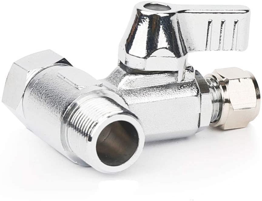 Frizzlife Brass Feed Water Adapter for RO Water Filters, Ice Maker-3/8", 3/8" comp and 1/4"OD comp