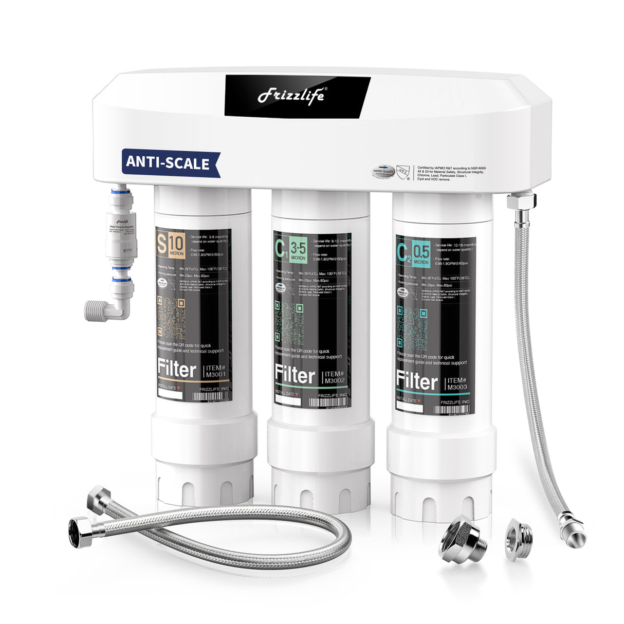 Frizzlife 3-Stage Under Sink Water Filter System SK99-Scale, Direct Connect