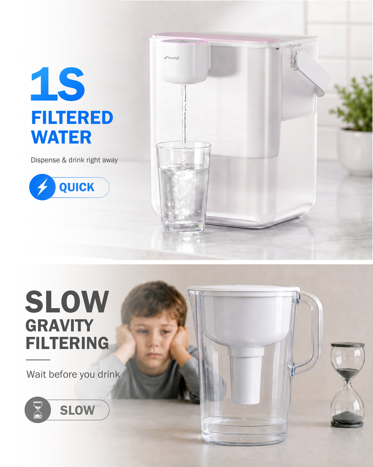 Frizzlife MD40 Alkaline Instant Electric Water Filter Jug with 2 Filters | 6-Month Filters (1514 Litres), 4.2L Countertop Water Filter System, NSF/ANSI 53/42/372, Reduces Chlorine, Lead,PFAS/PFOA/PFOS
