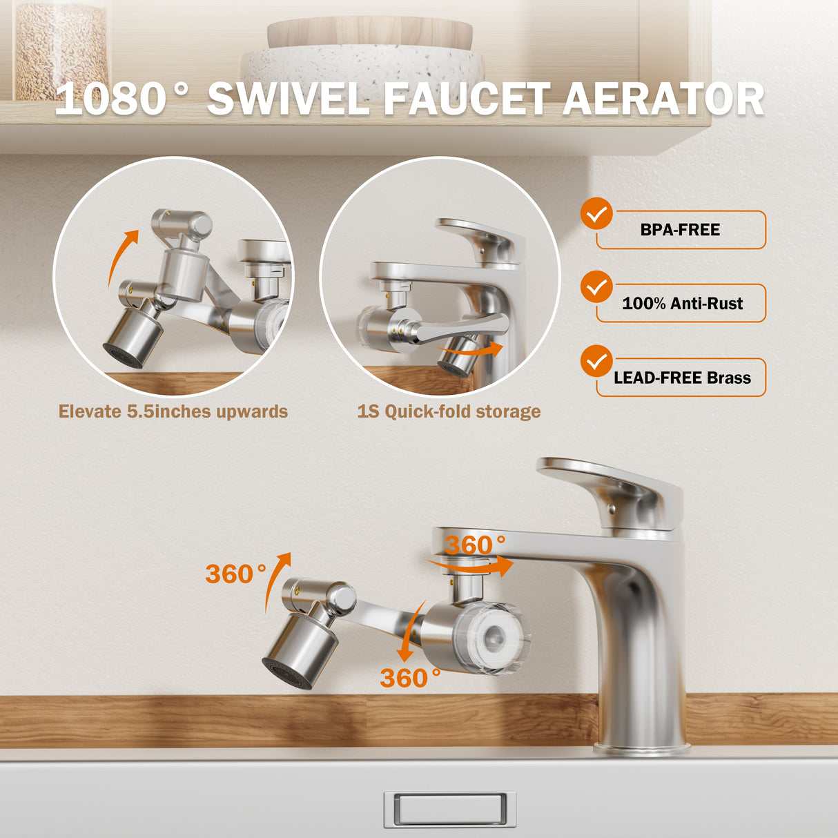 【Pre Order】Frizzlife Splash-Proof Sink Faucet Extender with Filter, NSF Certified Reduce 99% Chlorine, 1080° Rotating Tap Aerator, 2 Modes Spray Attachment for Kitchen/Bathroom/Toddlers, 8pcs Replacement Filter
