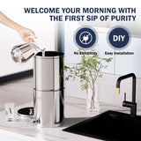 Frizzlife G210-SCALE Gravity-Fed Water Filter System, NSF Certified Element with Scale Inhibition Reduces 99.9% Chlorine, Taste & Odor, Impurity, Purifier System with Stand for Home, Camping, 2.25G