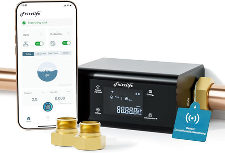Frizzlife LP365/LP365-P Smart Water Monitor and Automatic Shutoff Sensor,LP365/LP369-P, 3/4" and 1"