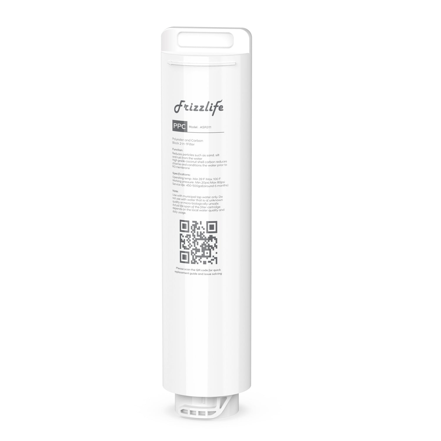 Frizzlife SC85 Filtro Acqua Di Ricambio Per Sistemi A Gravità G190/G210: NSF, 6000 Litri, Maniglia Ergonomica