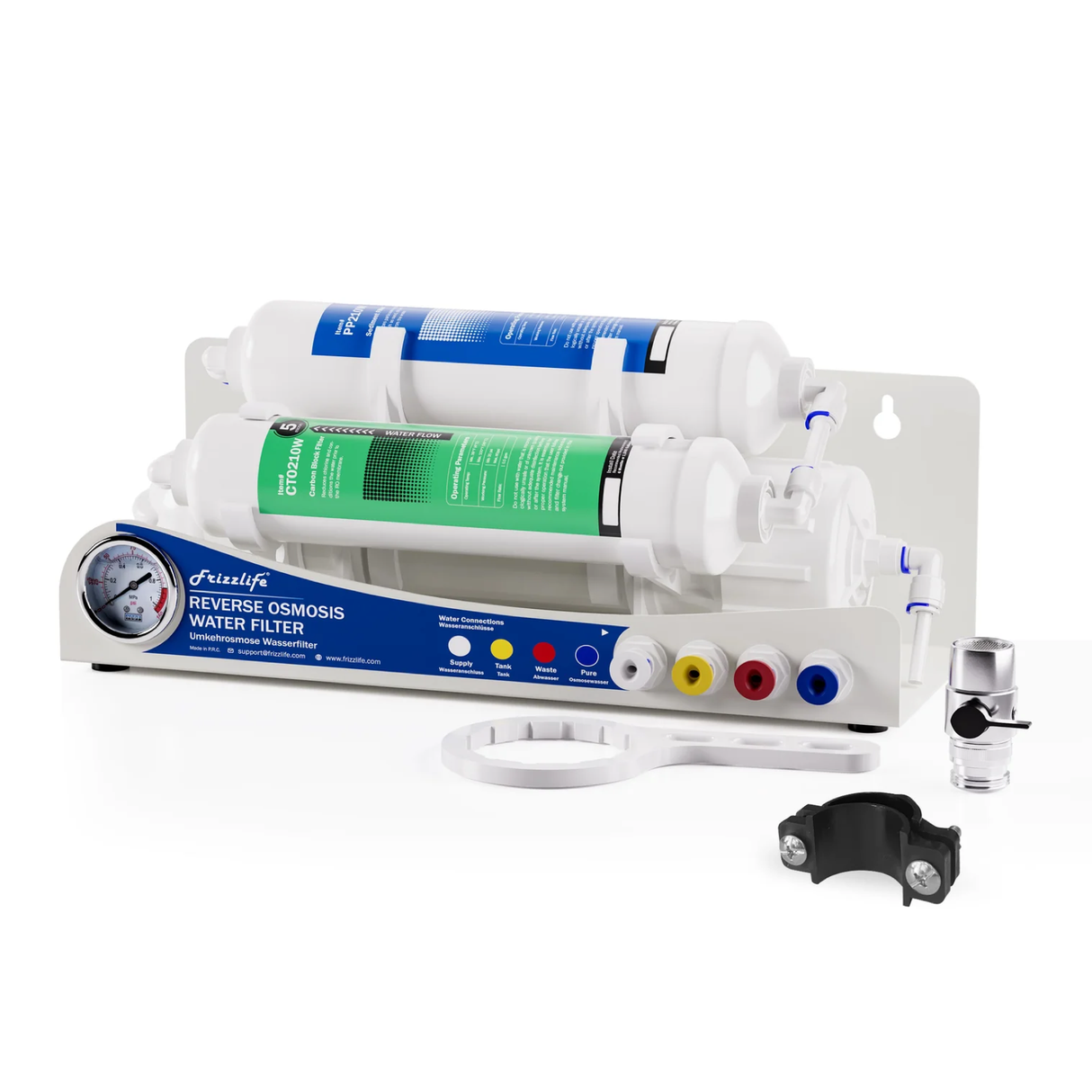 Frizzlife BFRO100 Aquarium Reverse Osmosis System, 3-stage Countertop RO Drinking Water Filter System with Pressure Gauge, Compact, 100 GPD