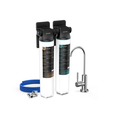 Frizzlife DW10F/DW15F Under Sink Water Filter System with Brushed Nickel Faucet, NSF/ANSI 53&42 Certified Elements