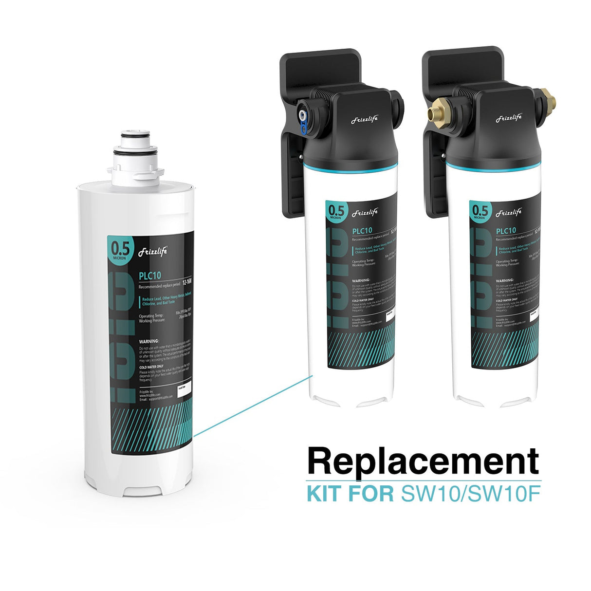 Frizzlife SW10-HF Replacement Housing Kit With PLC10 Filter Cartridge Inside - For SW10 and SW10F Under Sink Water Filter Systems
