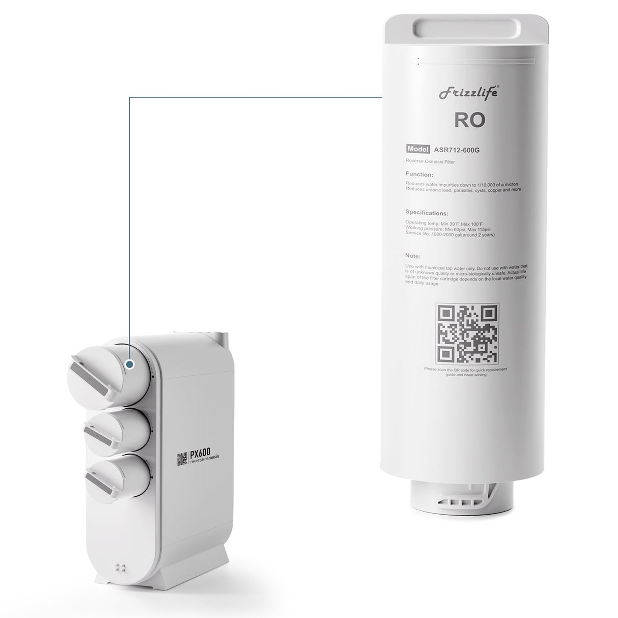 Frizzlife ASR712-600G Replacement RO Filter Cartridge For PX600 Reverse Osmosis System(2nd Stage)
