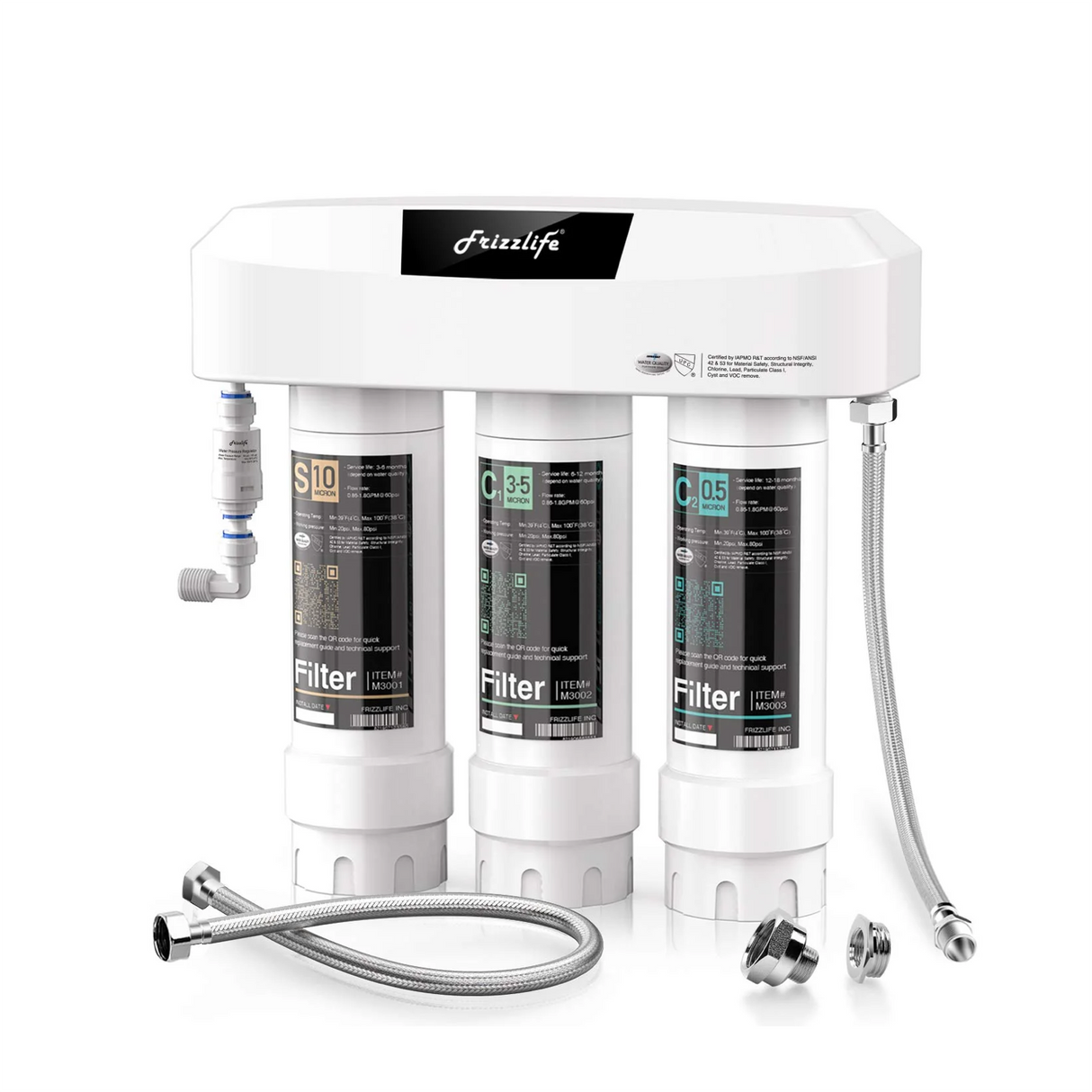 Frizzlife 3-Stage Under Sink Water Filter System SK99-NEW, Direct Connect