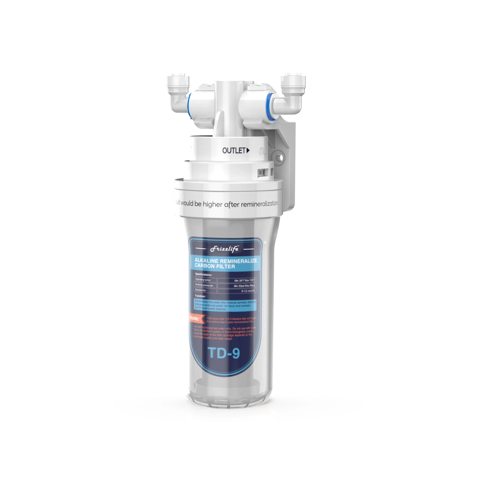 TD 9 Alkaline Remineralization Under Sink Inline Water Filter Post Filter RO Reverse Osmosis System