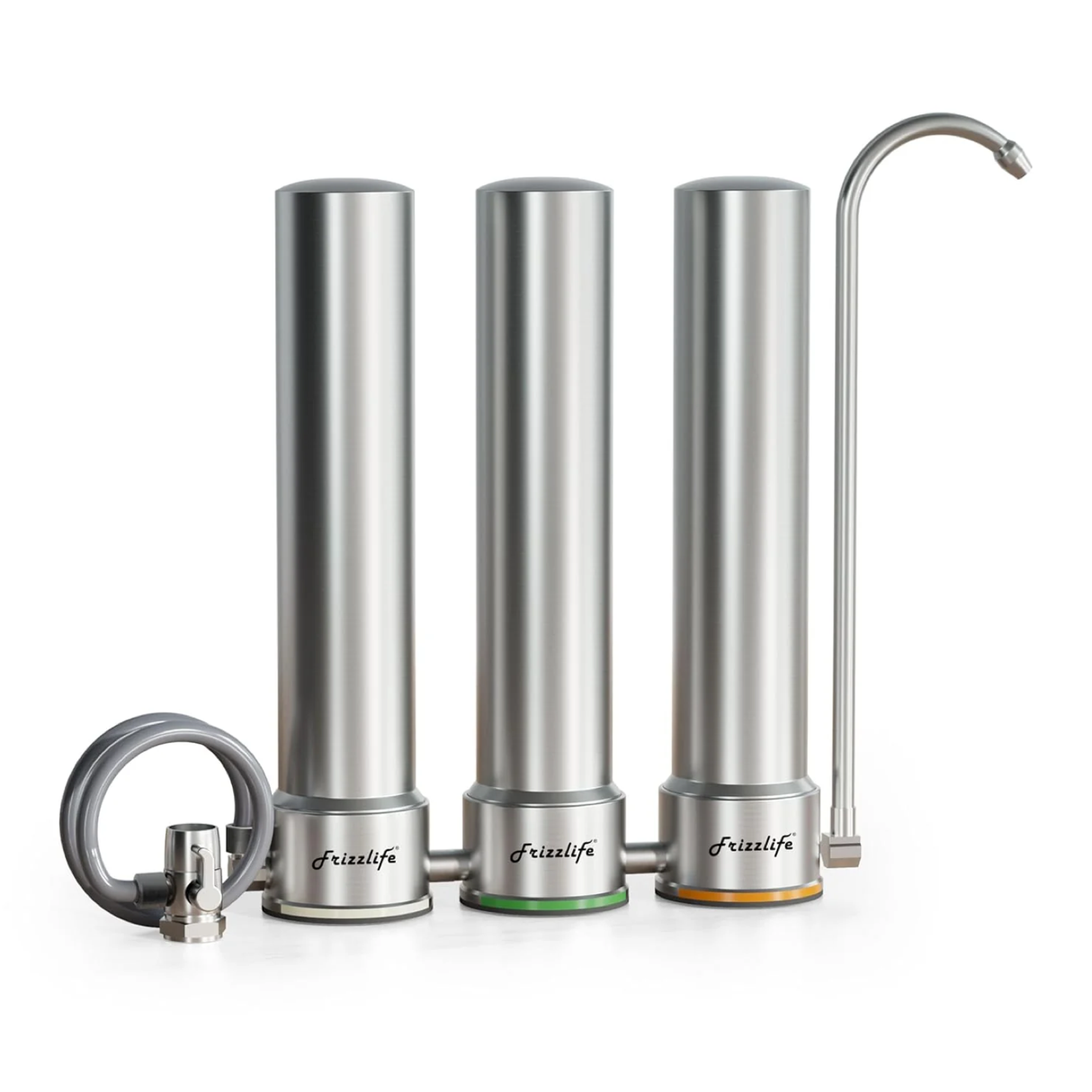Frizzlife TS99-S Countertop Water Filter System, 9-Stage Stainless Steel Faucet Water Filtration, 0.5 Micron NSF Certified Elements Reduces 99.99% Lead, Chlorine, Heavy Metals, Scale and Limes